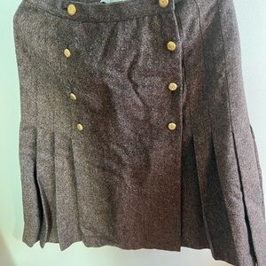 CHANEL Brown A-Line Skirt with Gold Buttons